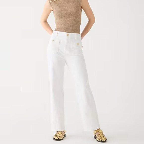 J. Crew Sailor Slim Wide Leg High Rise Nautical Jeans White Size 30 NWT - Picture 1 of 8